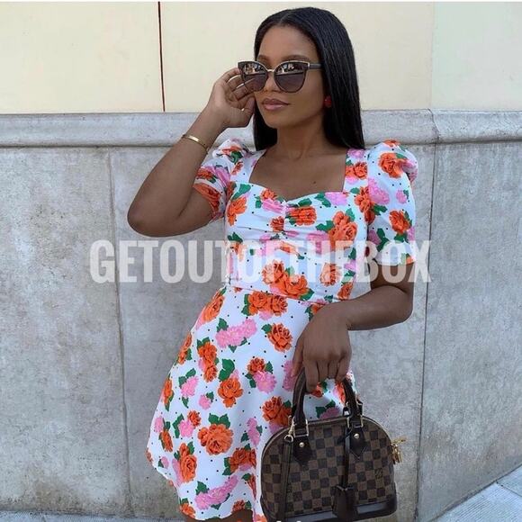 ZARA Orange Floral Puff Sleeve Mini Dress - Picture 9 of 9